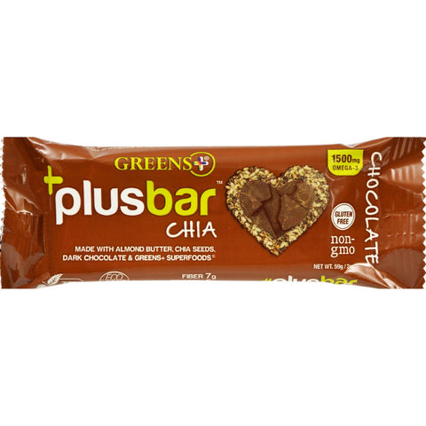 Greens Plus Nutrition Bar - Plusbar - Chia Chocolate - 2.08 Oz - Case Of 12