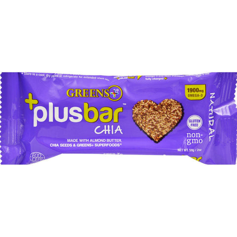 Greens Plus Nutrition Bar - Plusbar - Chia Natural - 2.08 Oz - Case Of 12