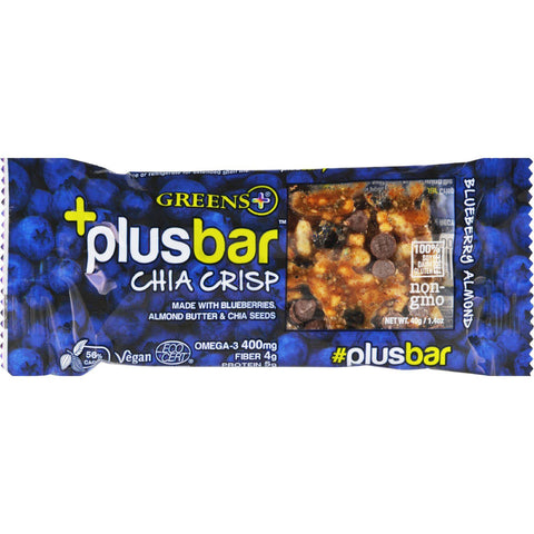 Greens Plus Nutrition Bar - Organic - Plusbar - Blueberry Almond Chia Crisp - Vegan - 1.4 Oz - Case Of 12