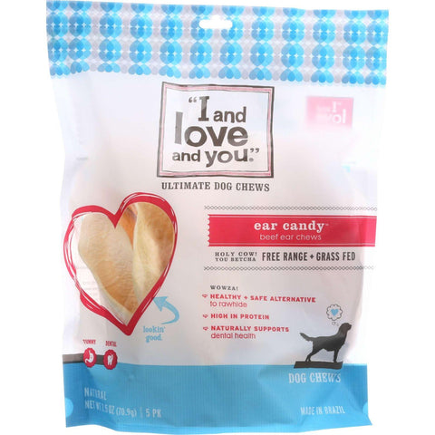 I And Love And You Dog Chews - Ear Candy - Beef Ear - 5 Count - Case Of 6