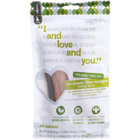 I And Love And You Dog Chews - No Stink Free Ranger Bully Stix - Beef - 5 Count - Case Of 6
