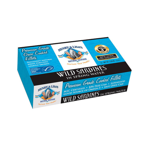 Henry And Lisa's Natural Seafood Wild Sardines In Spring Water - Case Of 12 - 4.25 Oz.