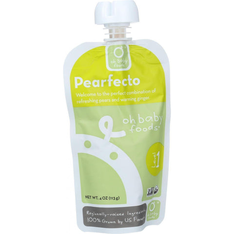 Oh Baby Foods Organic Baby Food - Puree - Level 1 - Pearfecto - 4 Oz - Case Of 6