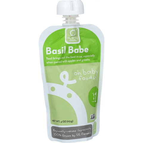 Oh Baby Foods Organic Baby Food - Puree - Level 1 - Basil Babe - 4 Oz - Case Of 6