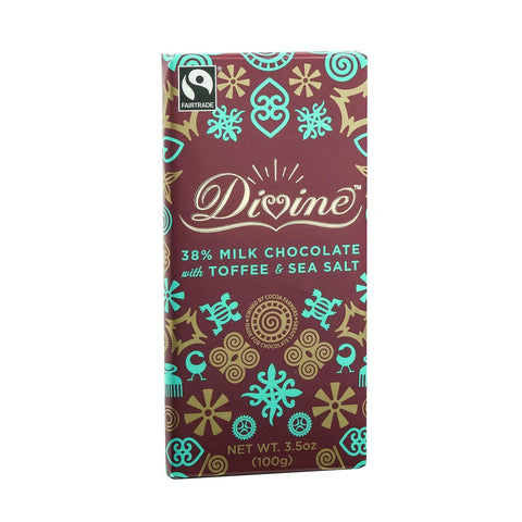 Divine Chocolate Bar - Milk Chocolate - 38 Percent Cocoa - Toffee And Sea Salt - 3.5 Oz Bars - Case Of 10