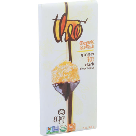 Theo Chocolate Organic Chocolate Bar - Classic - Dark Chocolate - 70 Percent Cacao - Ginger - 3 Oz Bars - Case Of 12