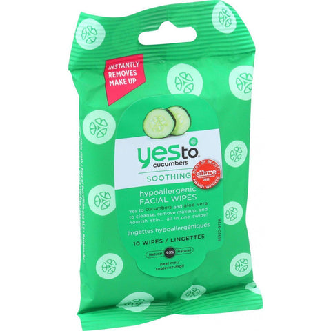 Yes To Cucumbers Facial Towelettes - Soothing - Hypoallergenic - Travel Size - 10 Count - Case Of 8