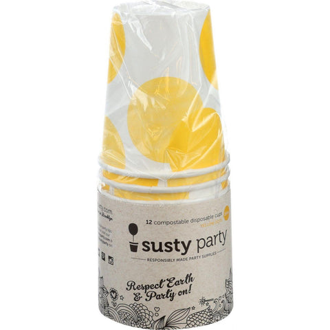 Susty Party Cups - Compostable - 10 Oz - Yellow - 12 Count - Case Of 4