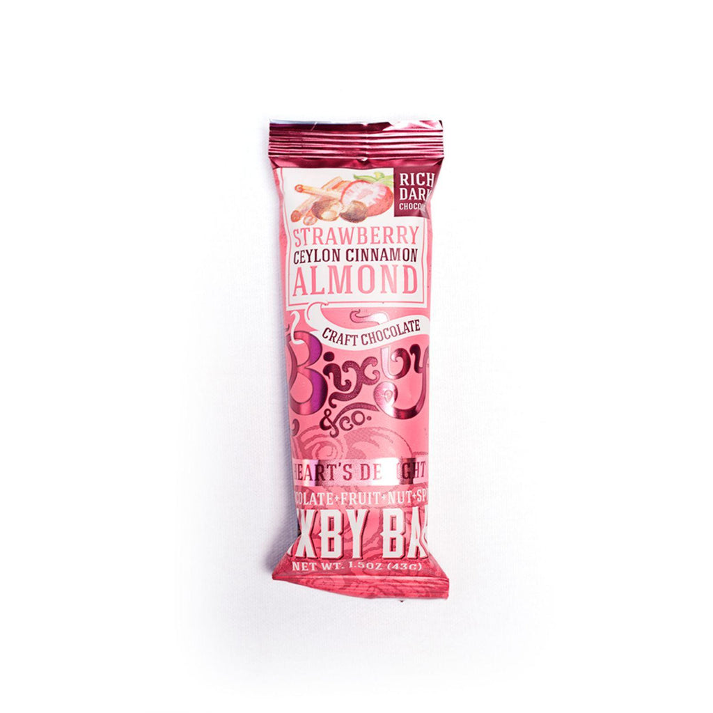 Bixby Bar - Hearts Delight - Dark Chocolate - Strawberry Ceylon Cinnamon Almond - 1.5 Oz Bars - Case Of 12