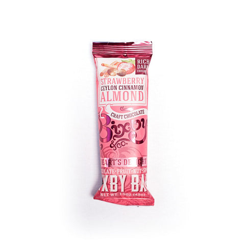 Bixby Bar - Hearts Delight - Dark Chocolate - Strawberry Ceylon Cinnamon Almond - 1.5 Oz Bars - Case Of 12