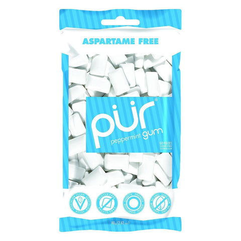 Pur Gum - Peppermint - Aspartame Free - 60 Pieces - 80 G - Case Of 12