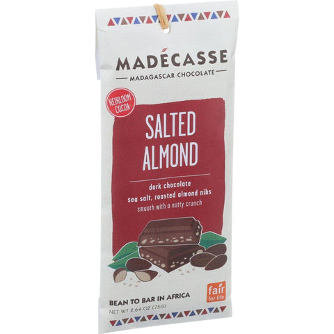 Madecasse Chocolate Bars - 70 Percent Dark Chocolate - Salted Almond - 2.64 Oz Bars - Case Of 10
