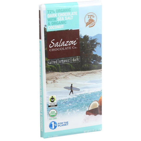 Salazon Chocolate Candy - Organic - Dark Chocolate - 72 Percent Cocoa - Sea Salt And Coconut - 2.75 Oz - Case Of 12