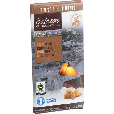 Salazon Chocolate Candy - Organic - Dark Chocolate - 72 Percent Cocoa - Sea Salt And Almonds - 2.75 Oz - Case Of 12