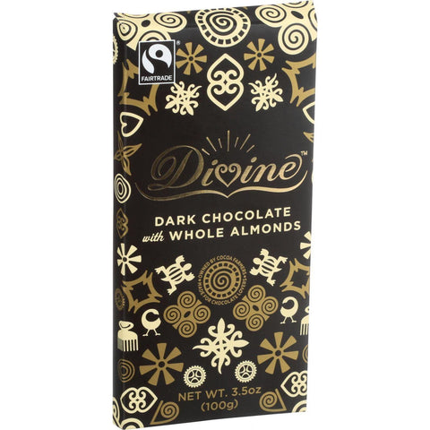 Divine Chocolate Bar - Dark Chocolate - Whole Almonds - 3.5 Oz Bars - Case Of 10