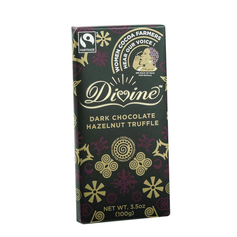Divine Chocolate Bar - Dark Chocolate - Hazelnut Truffle - 3.5 Oz Bars - Case Of 10