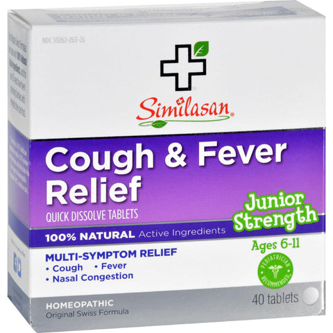 Similasan Cough And Fever Relief - Junior Strength - Ages 6 To 11 - 40 Tabs