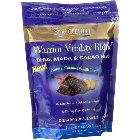 Spectrum Essentials Chia Maca And Cacao Nibs - Warrior Vitality Blend - Natural Caramel Vanilla Flavor - 10 Oz