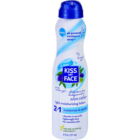 Kiss My Face Lotion - 2 In 1 - Continuous Spray - Olive Oil Aloe - 6 Fl Oz