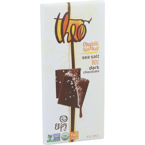 Theo Chocolate Organic Chocolate Bar - Classic - Dark Chocolate - 70 Percent Cacao - Sea Salt - 3 Oz Bars - Case Of 12