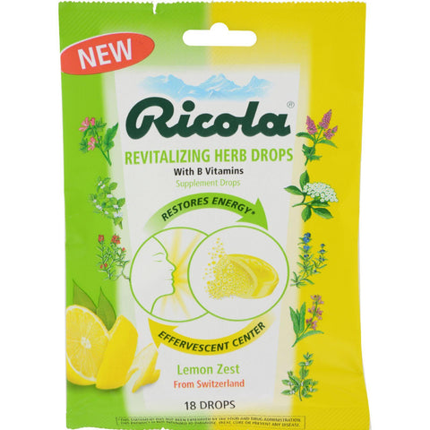 Ricola Herb Drops - Revitilizing - Lemon Zest - 18 Count - 1 Case
