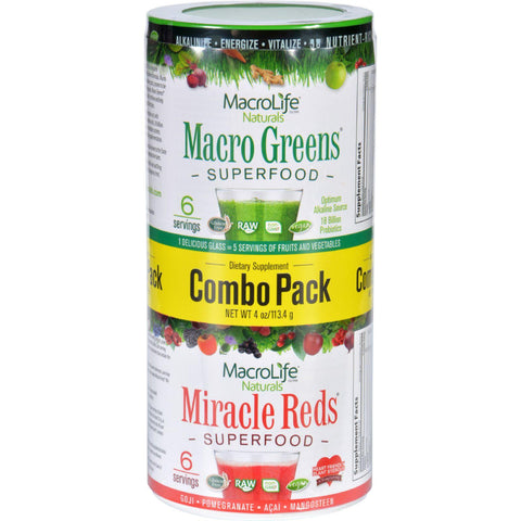 Macrolife Naturals Superfood - Macro Greens And Miracle Reds Combo Pack - 4 Oz