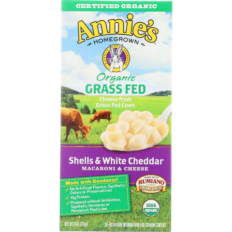 Annies Homegrown Macaroni And Cheese - Organic - Grass Fed - Shells And White Cheddar - 6 Oz - Case Of 12