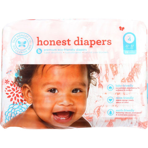 The Honest Company Diapers - Giraffes - Size 4 - Children 22 To 37 Lbs - 29 Count - 1 Each