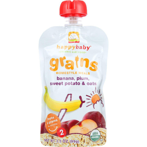 Happy Baby Baby Food - Organic - Homestyle Meals - Stage 2 - Bananas Plums Sweet Potato And Oats - 3.5 Oz - Case Of 16