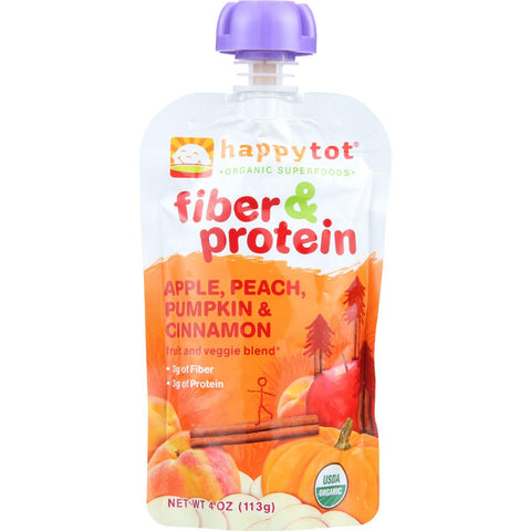 Happy Tot Toddler Food - Organic - Fiber And Protein - Stage 4 - Apple Peach Pumpkin And Cinnamon - 4 Oz - Case Of 16