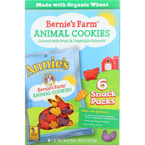 Annies Homegrown Animal Cookies - Organic - Bernies Farm - Snack Pack - 6-1 Oz - Case Of 6
