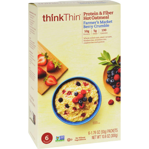 Think Products Oatmeal - Protein And Fiber Hot - Thinkthin - Farmers Market Berry Crumble - Box - 10.6 Oz - Case Of 12