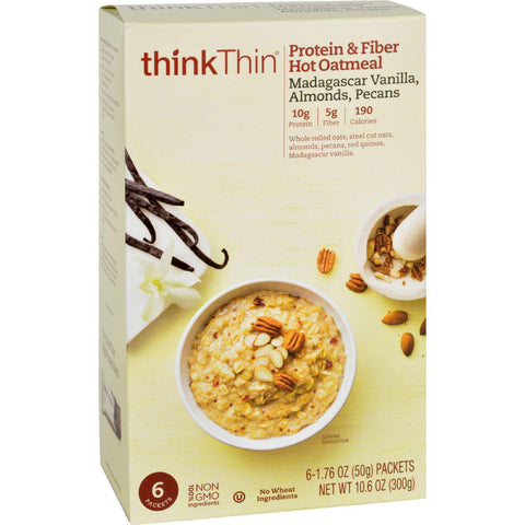 Think Products Oatmeal - Protein And Fiber Hot - Thinkthin - Madagascar Vanilla With Almonds And Pecans - Box - 10.6 Oz - Case Of 12