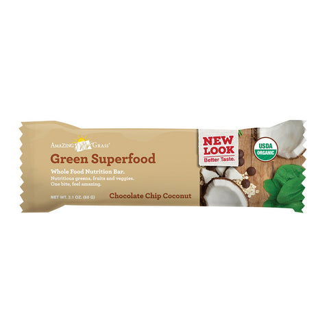 Amazing Grass Green Superfood Nutrition Bar - Chocolate Chip Coconut - Case Of 12 - 2.1 Oz.