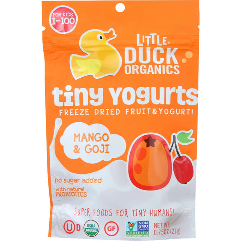 Little Duck Organics Freeze Dried Fruit And Yogurt - Tiny Yogurts - Organic - Mango And Goji - Ages 1 Year Plus - .75 Oz - Case Of 6