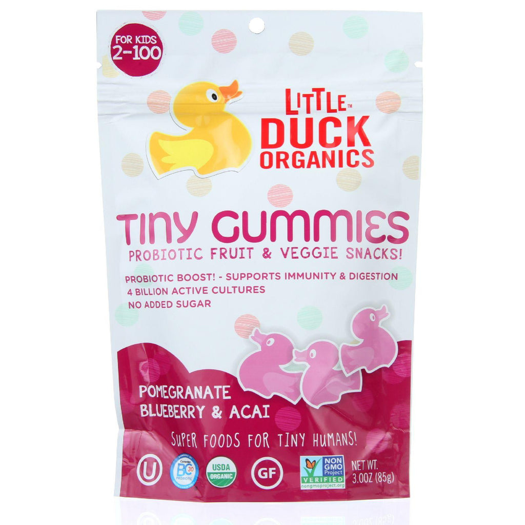 Little Duck Organics Probiotic Fruit And Veggie Snacks - Organic - Tiny Gummies - Pomegranate Blueberry And Acai - Ages 2 Years Plus - 3 Oz - Case Of