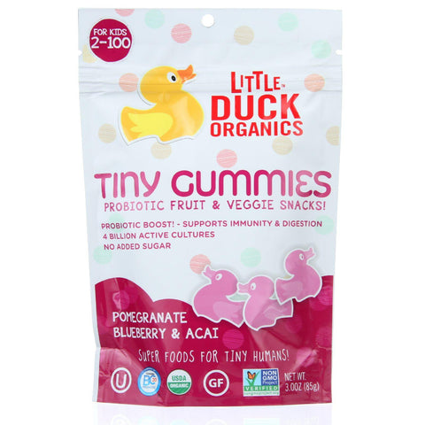 Little Duck Organics Probiotic Fruit And Veggie Snacks - Organic - Tiny Gummies - Pomegranate Blueberry And Acai - Ages 2 Years Plus - 3 Oz - Case Of