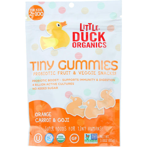 Little Duck Organics Probiotic Fruit And Veggie Snacks - Organic - Tiny Gummies - Orange Carrot And Goji - Ages 2 Years Plus - 3 Oz - Case Of 6