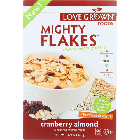Love Grown Foods Cereal - Mighty Flakes - Cranberry Almond - 12 Oz - Case Of 6
