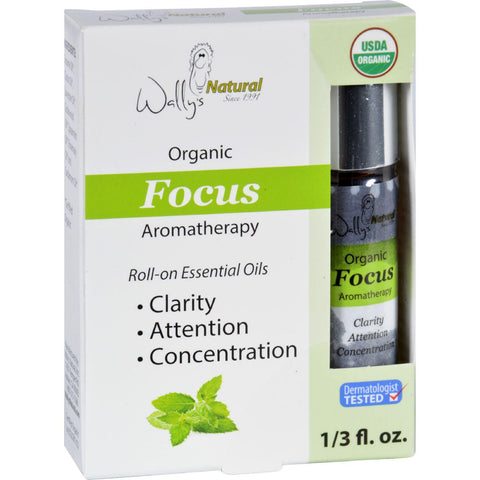 Wallys Natural Products Aromatherapy Blend - Organic - Roll-on - Essential Oils - Focus - .33 Oz