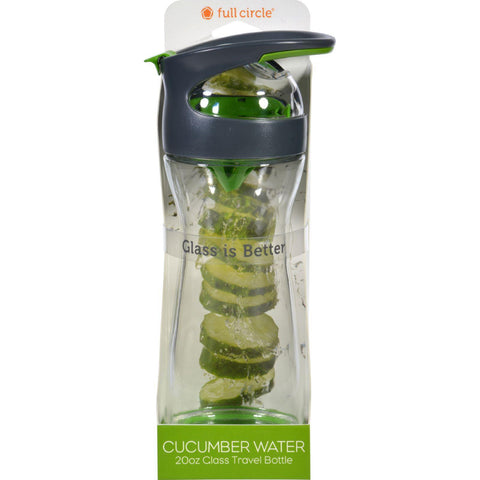 Full Circle Home Cucumber Water Bottle - Travel - Glass - Wherever Water - Gray - 20 Oz