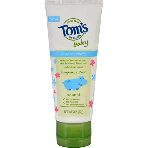 Toms Of Maine Diaper Cream - Baby - Fragrance Free - 3 Oz - Case Of 6