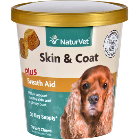 Naturvet Skin And Coat - Plus Breath Aid - Dogs - Cup - 70 Soft Chews