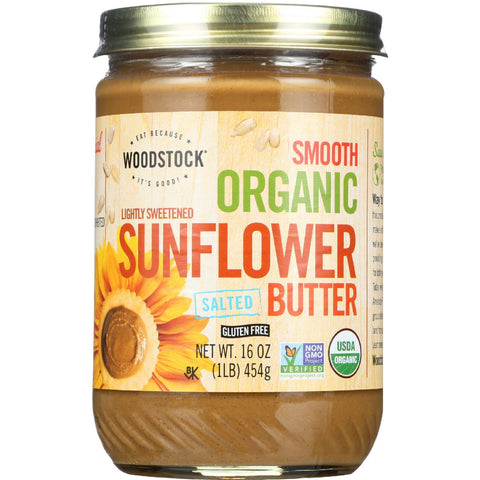 Woodstock Nut Butter - Organic - Sunflower - Organic - Smooth - Salted - Lightly Sweetened - 16 Oz - Case Of 12