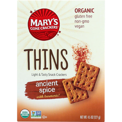 Marys Gone Crackers Crackers - Organic - Thins - Ancient Spice - 4.5 Oz - Case Of 6