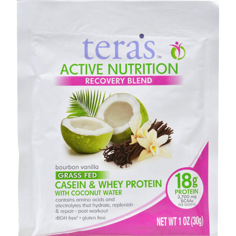 Teras Whey Protein Powder - Casein And Whey - Active Nutrition - Recovery Blend - Bourbon Vanilla - 1 Oz - Case Of 12