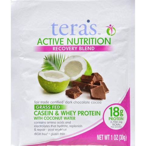 Teras Whey Protein Powder - Casein And Whey - Active Nutrition - Recovery Blend - Fair Trade Certified Dark Chocolate - 1 Oz - Case Of 12
