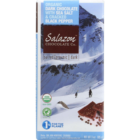 Salazon Chocolate Bar - Organic - 57 Percent Dark Chocolate - Sea Salt And Pepper - 2.75 Oz - Case Of 12