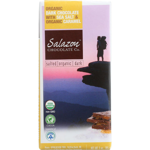 Salazon Chocolate Bar - Organic - 57 Percent Dark Chocolate - Sea Salt And Caramel - 2.75 Oz - Case Of 12