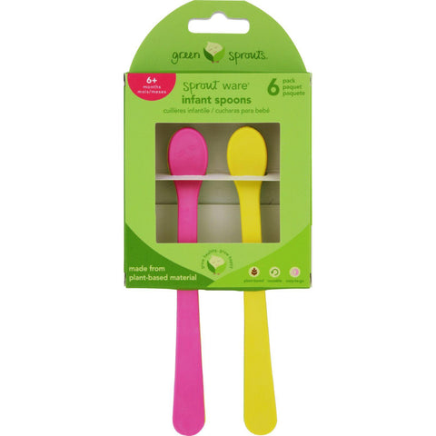Green Sprouts Infant Spoons - Sprout Ware - 6 Months Plus - Pink Assorted - 6 Pack